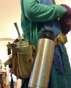 The Thermos has a stable handle that hooks practically onto belts and bag straps